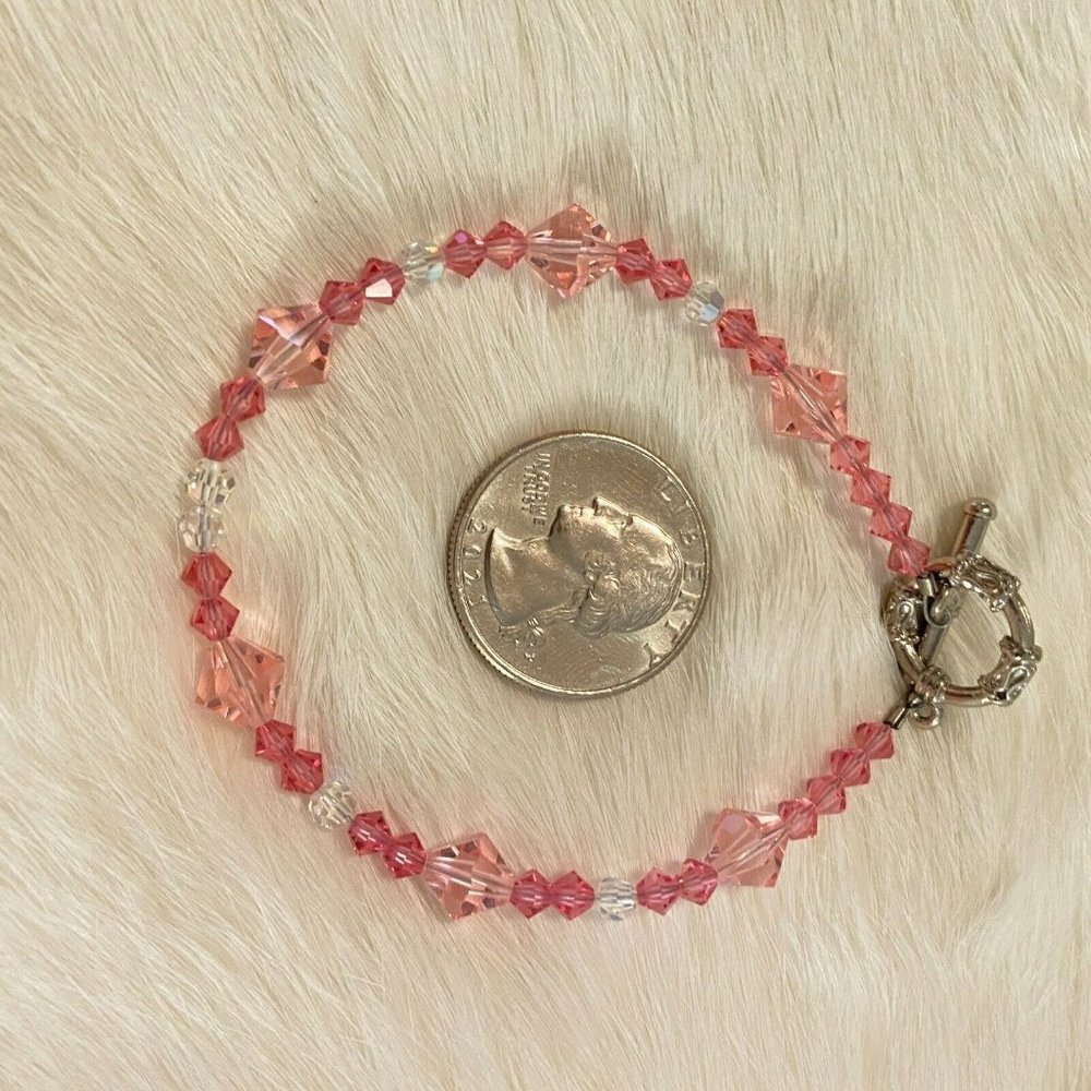 Fairy Pink Clear Glass Bead Bracelet Silver Tone Coquette Whimsy Boho 6646 - Picture 7 of 9